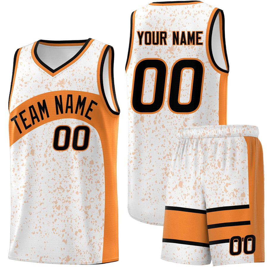 Custom White Gold Orange Dot Graffiti Pattern Irregular Team Names Sports Uniform Basketball Jersey | BuyFootballJersey