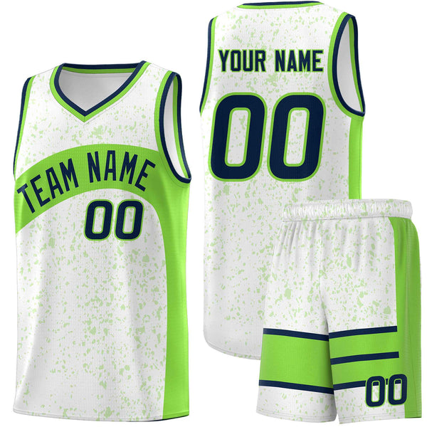 Custom White Fluorescent Green Dot Graffiti Pattern Irregular Team Names Sports Uniform Basketball Jersey | BuyFootballJersey