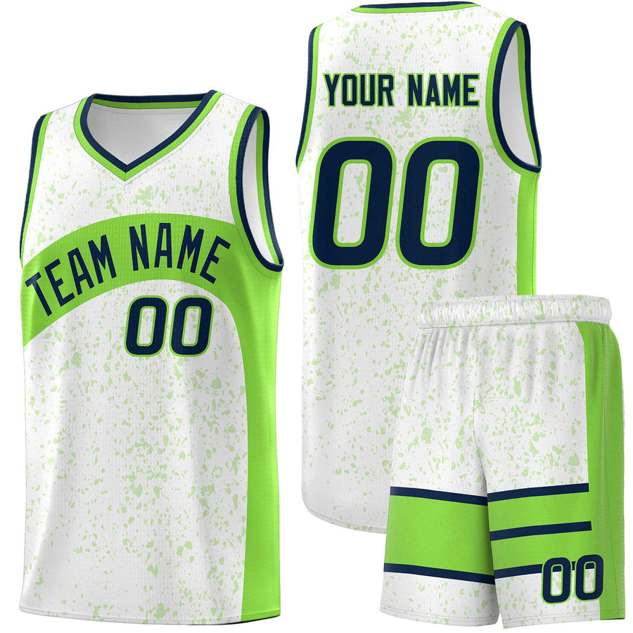 Custom White Fluorescent Green Dot Graffiti Pattern Irregular Team Names Sports Uniform Basketball Jersey | BuyFootballJersey
