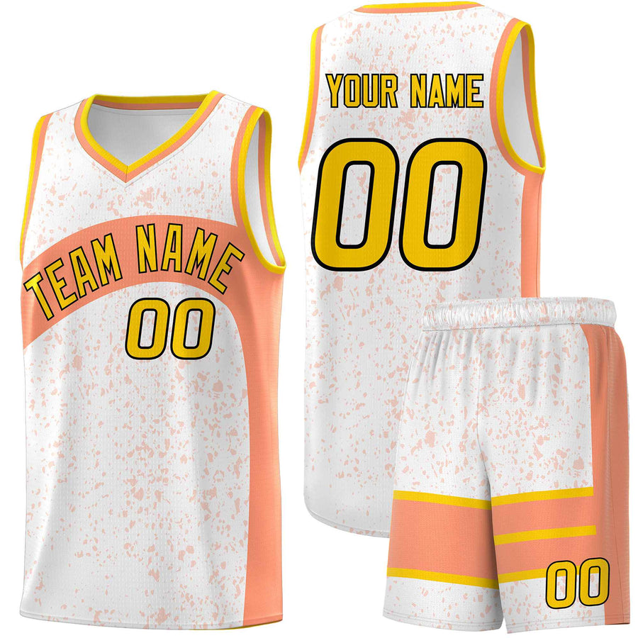 Custom White Light Orange Dot Graffiti Pattern Irregular Team Names Sports Uniform Basketball Jersey | BuyFootballJersey