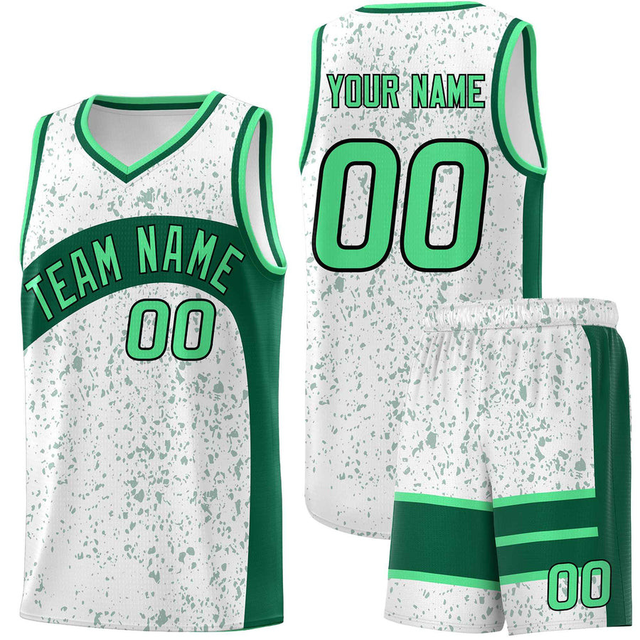 Custom White Kelly Green Dot Graffiti Pattern Irregular Team Names Sports Uniform Basketball Jersey | BuyFootballJersey