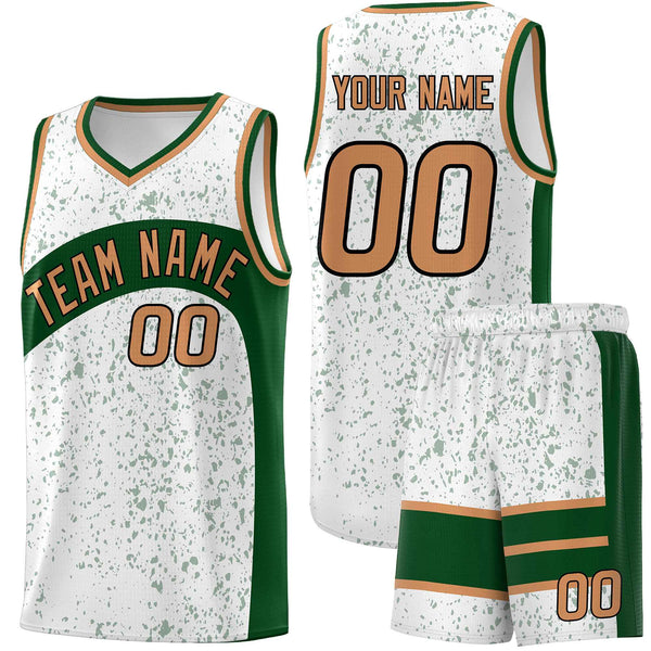 Custom White Green Dot Graffiti Pattern Irregular Team Names Sports Uniform Basketball Jersey | BuyFootballJersey