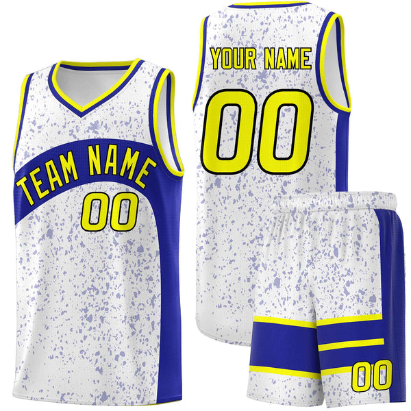 Custom White Royal Dot Graffiti Pattern Irregular Team Names Sports Uniform Basketball Jersey | BuyFootballJersey