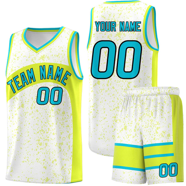 Custom White Fluorescent Green Dot Graffiti Pattern Irregular Team Names Sports Uniform Basketball Jersey | BuyFootballJersey