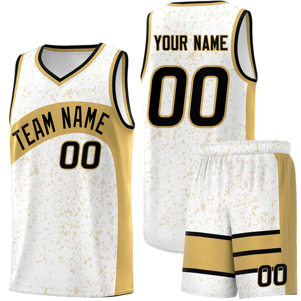 Custom White Old Gold Dot Graffiti Pattern Irregular Team Names Sports Uniform Basketball Jersey | BuyFootballJersey