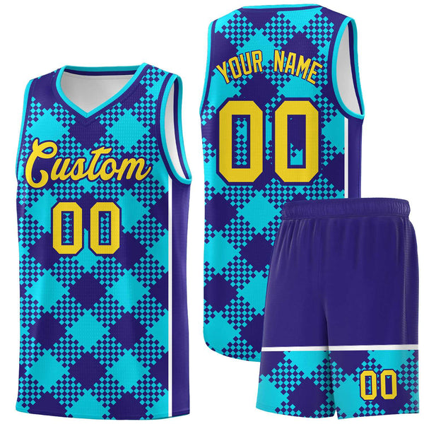 Custom Royal White-Sky Blue Grid Basketball Kits For Team | BuyFootballJersey
