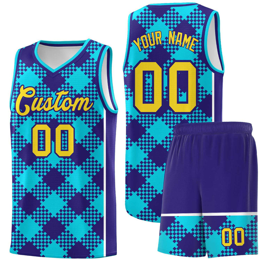 Custom Royal White-Sky Blue Grid Basketball Kits For Team | BuyFootballJersey