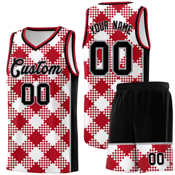 Custom White Red-Gray Grid Basketball Kits For Team | BuyFootballJersey