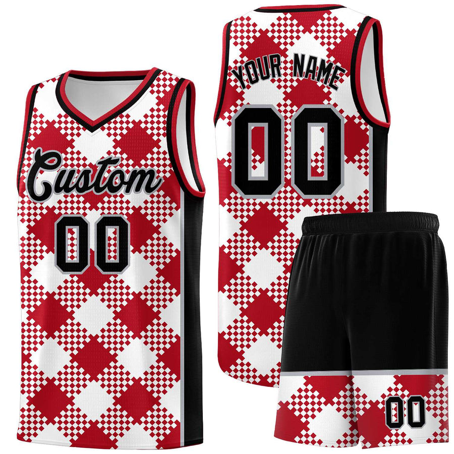 Custom White Red-Gray Grid Basketball Kits For Team | BuyFootballJersey