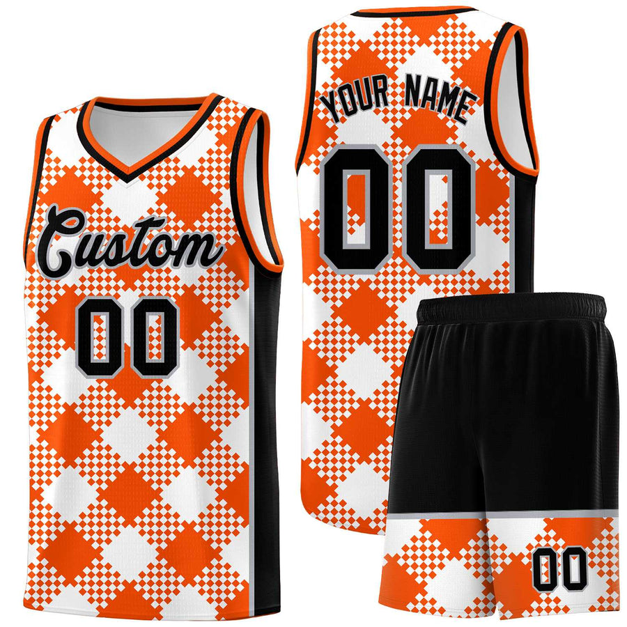 Custom White Orange-Gray Grid Basketball Kits For Team | BuyFootballJersey