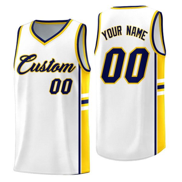 Custom White Gold Classic Color Block Breathable Personalized Uniform Basketball Jersey | BuyFootballJersey