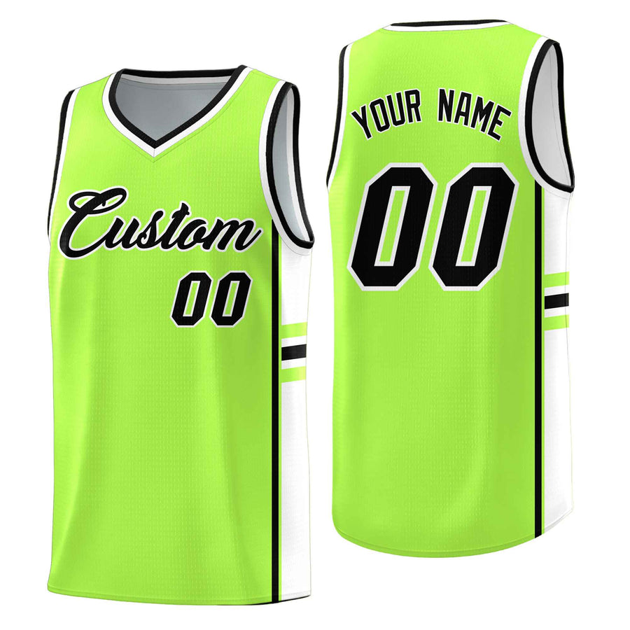 Custom Fluorescent Green White Classic Color Block Drapable Personalized Uniform Basketball Jersey | BuyFootballJersey