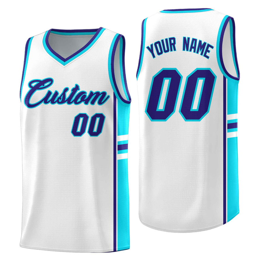 Custom White Royal Classic Color Block Quick-Drying Personalized Uniform Basketball Jersey | BuyFootballJersey
