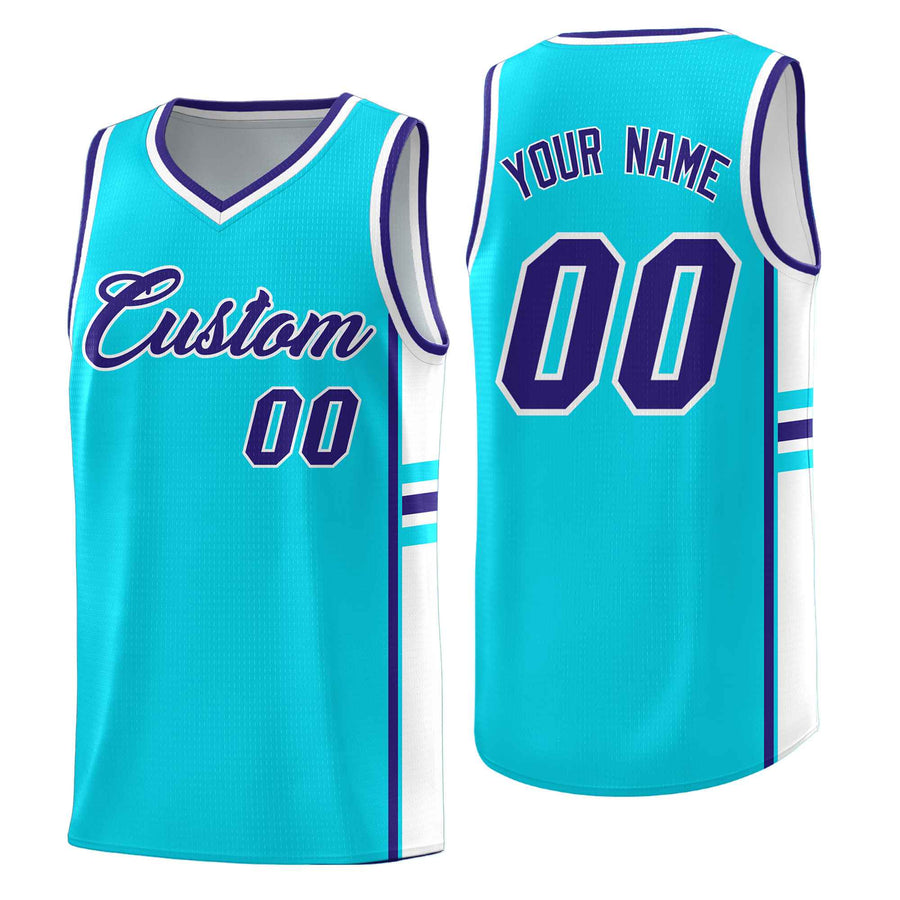 Custom Sky Blue White Classic Color Block Wrinkle-Resistant Personalized Uniform Basketball Jersey | BuyFootballJersey