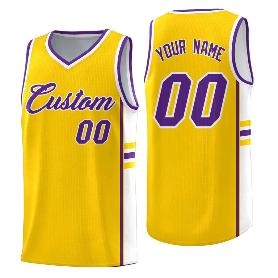Custom Gold White Classic Color Block Quick-Drying Varsity Uniform Basketball Jersey | BuyFootballJersey