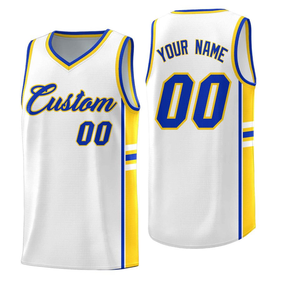Custom White Gold Classic Color Block Lightweight Personalized Uniform Basketball Jersey | BuyFootballJersey