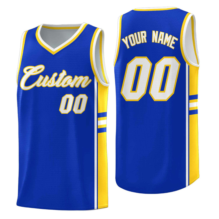 Custom Royal Gold Classic Color Block Wrinkle-Resistant Varsity Uniform Basketball Jersey | BuyFootballJersey