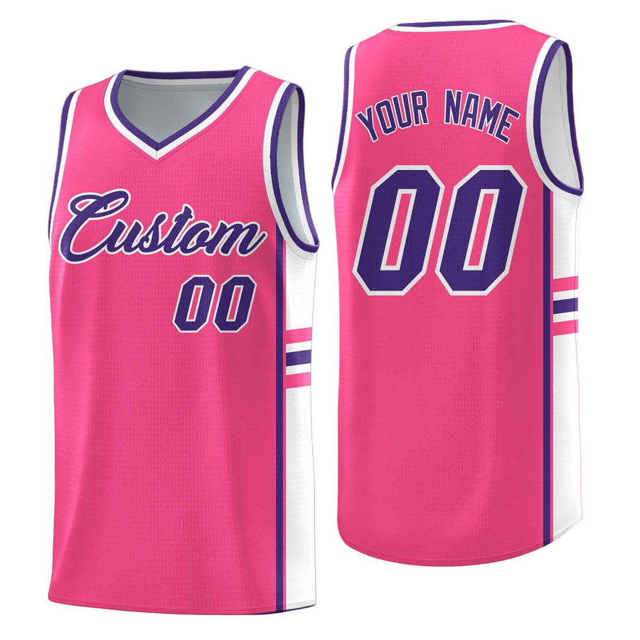 Custom Pink White Classic Color Block Quick-Drying Personalized Uniform Basketball Jersey | BuyFootballJersey