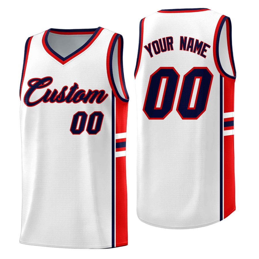 Custom White Red Classic Color Block Wrinkle-Resistant Personalized Uniform Basketball Jersey | BuyFootballJersey