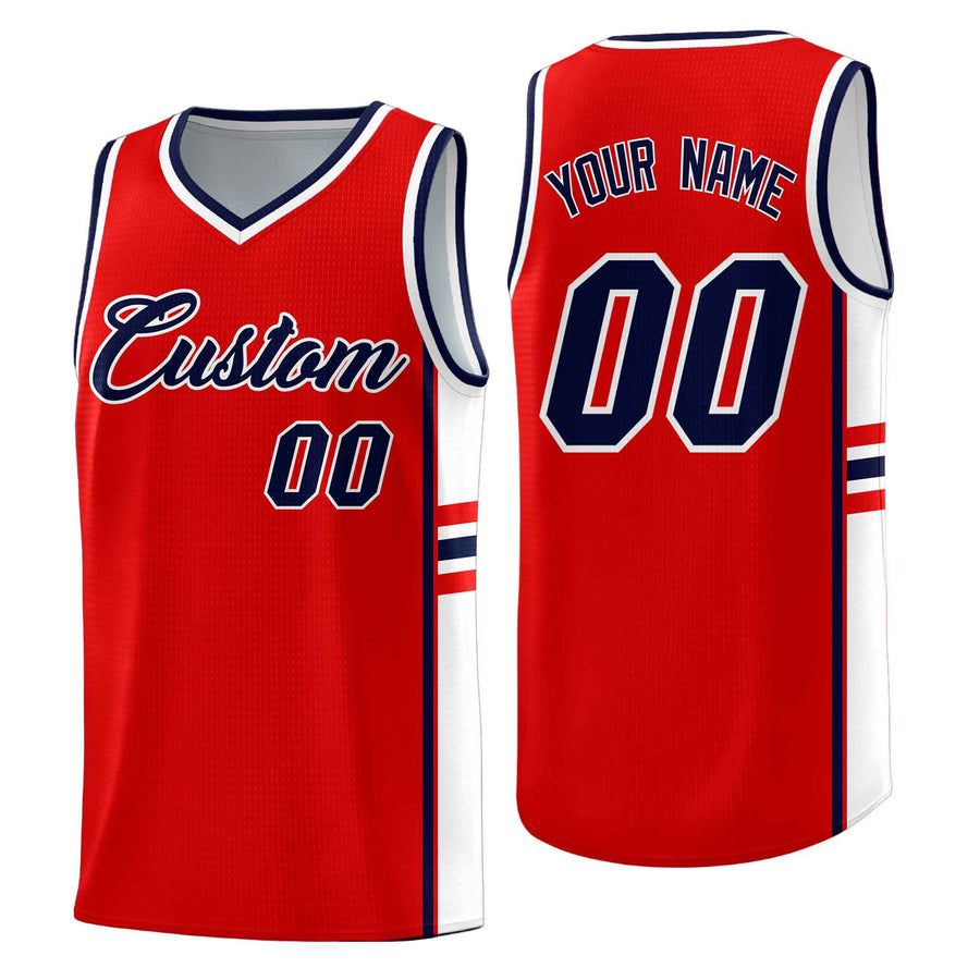 Custom Red White Classic Color Block Breathable Personalized Uniform Basketball Jersey | BuyFootballJersey