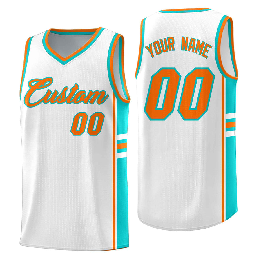 Custom White Aqua Classic Color Block Quick-Drying Varsity Uniform Basketball Jersey | BuyFootballJersey