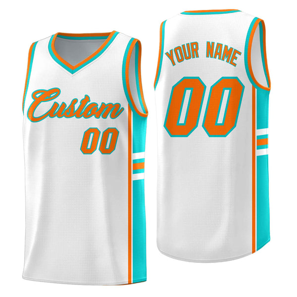 Custom White Aqua Classic Color Block Quick-Drying Varsity Uniform Basketball Jersey | BuyFootballJersey
