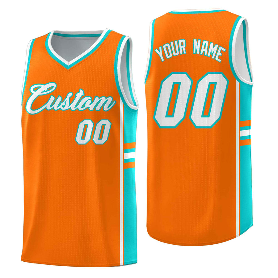 Custom Orange Aqua Classic Color Block Lightweight Personalized Uniform Basketball Jersey | BuyFootballJersey