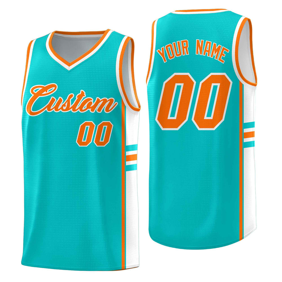Custom Aqua White Classic Color Block Wrinkle-Resistant Varsity Uniform Basketball Jersey | BuyFootballJersey