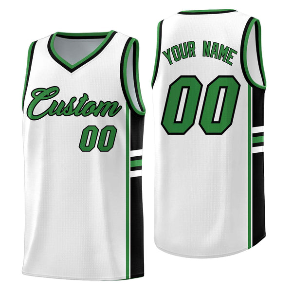Custom White Kelly Green Classic Color Block Drapable Personalized Uniform Basketball Jersey | BuyFootballJersey