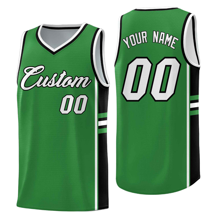 Custom Kelly Green Black Classic Color Block Breathable Varsity Uniform Basketball Jersey | BuyFootballJersey