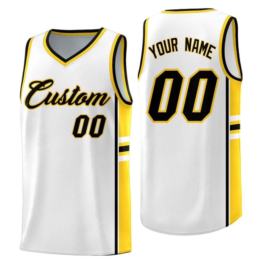 Custom White Gold Classic Color Block Lightweight Varsity Uniform Basketball Jersey | BuyFootballJersey