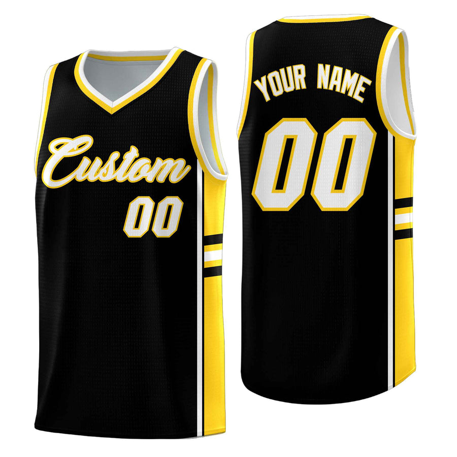 Custom Black Gold Classic Color Block Wrinkle-Resistant Personalized Uniform Basketball Jersey | BuyFootballJersey