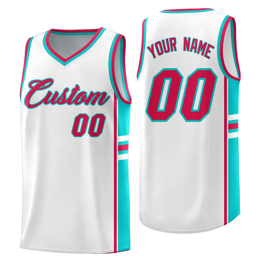 Custom White Aqua Classic Color Block Breathable Personalized Uniform Basketball Jersey | BuyFootballJersey