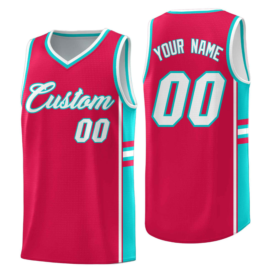 Custom Red Aqua Classic Color Block Quick-Drying Varsity Uniform Basketball Jersey | BuyFootballJersey