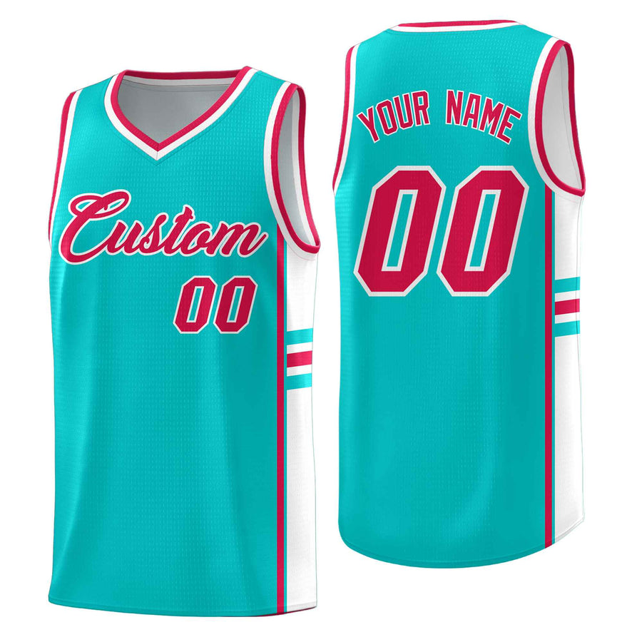 Custom Aqua White Classic Color Block Lightweight Personalized Uniform Basketball Jersey | BuyFootballJersey