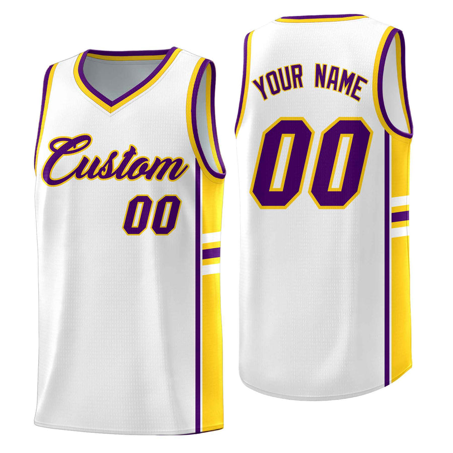 Custom White Gold Classic Color Block Quick-Drying Personalized Uniform Basketball Jersey | BuyFootballJersey