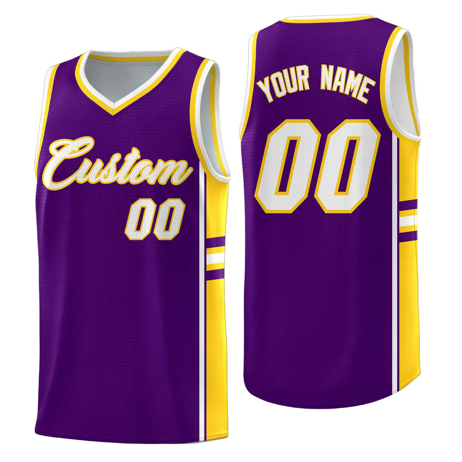 Custom Purple Gold Classic Color Block Lightweight Varsity Uniform Basketball Jersey | BuyFootballJersey