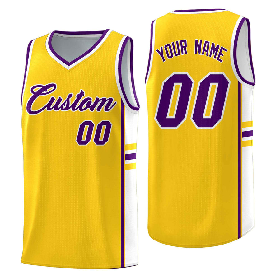 Custom Gold White Classic Color Block Wrinkle-Resistant Personalized Uniform Basketball Jersey | BuyFootballJersey