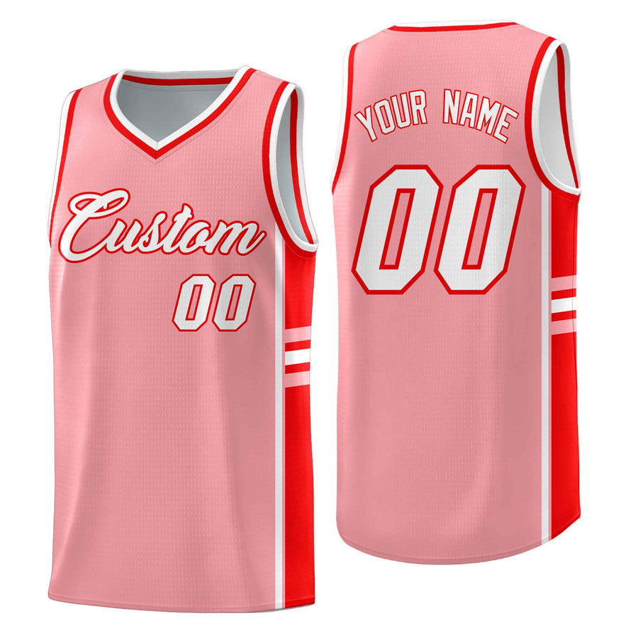 Custom Light Pink Light Red Classic Color Block Breathable Personalized Uniform Basketball Jersey | BuyFootballJersey