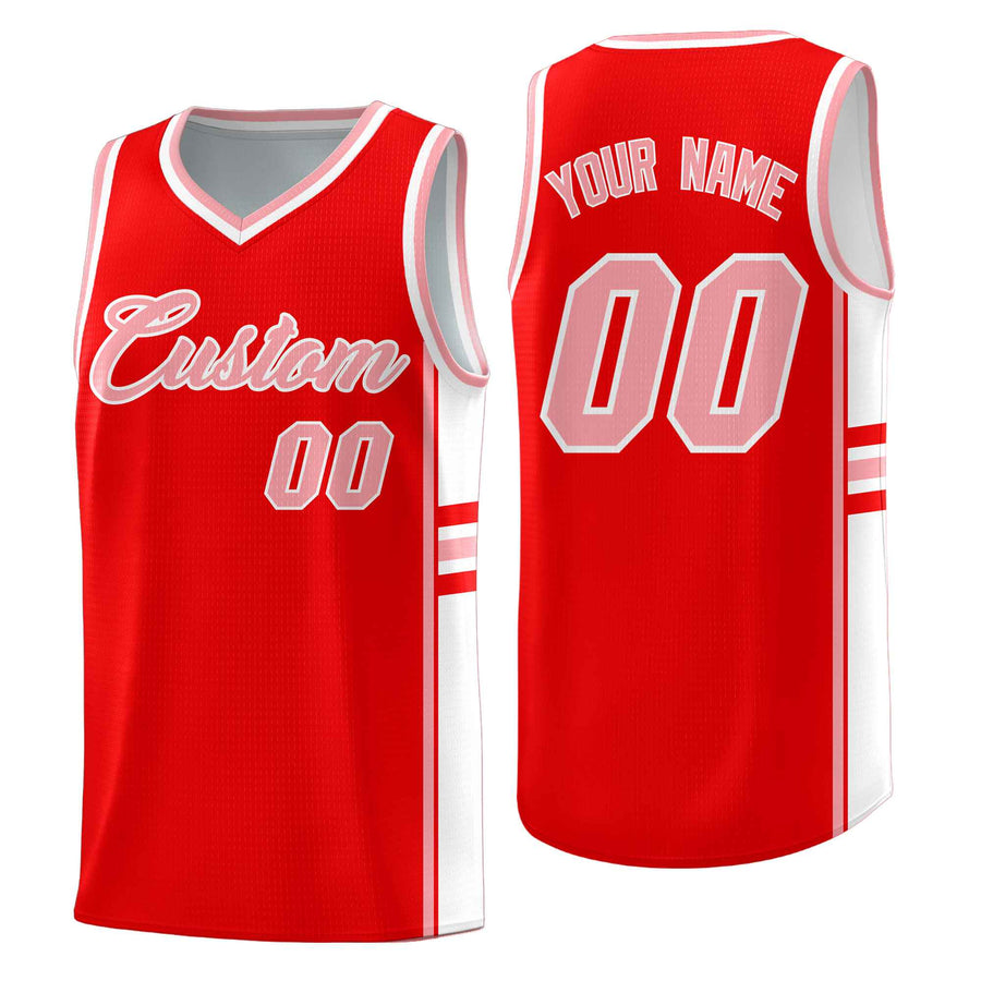 Custom Light Red White Classic Color Block Quick-Drying Varsity Uniform Basketball Jersey | BuyFootballJersey