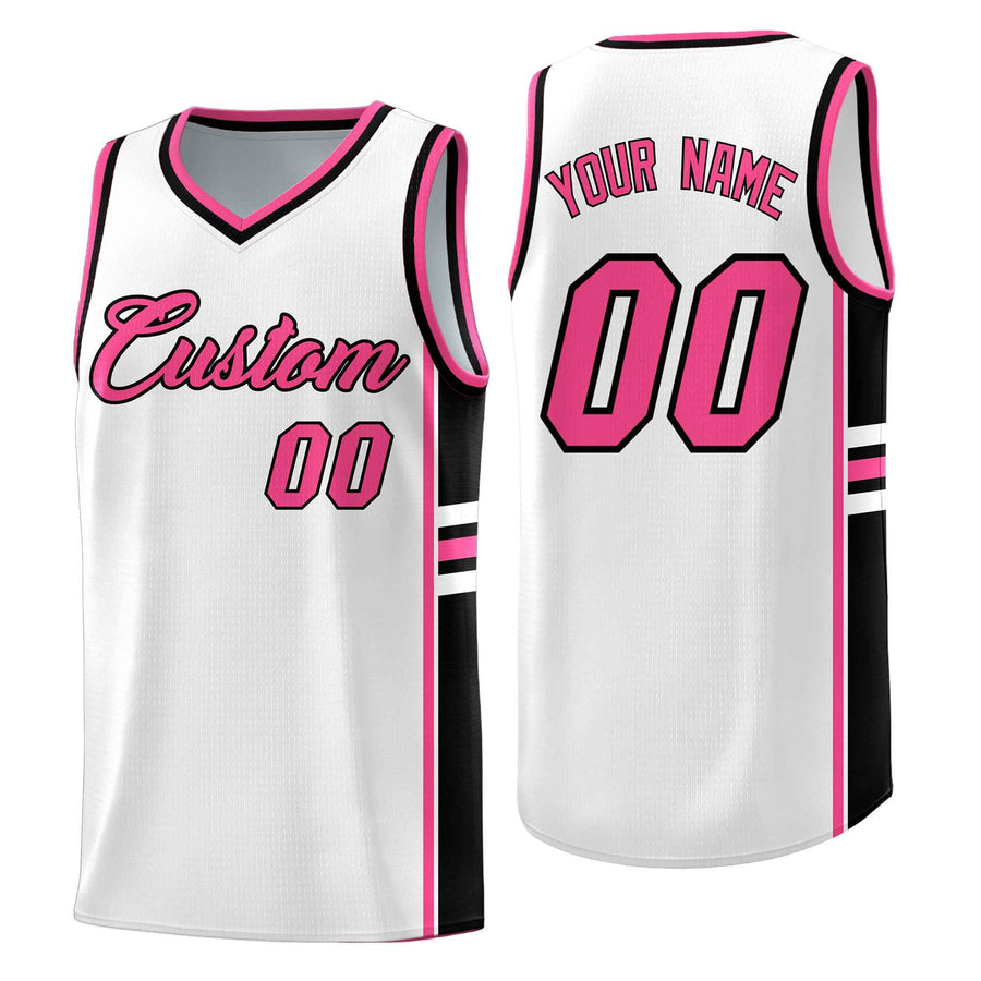 Custom White Pink Classic Color Block Lightweight Personalized Uniform Basketball Jersey | BuyFootballJersey