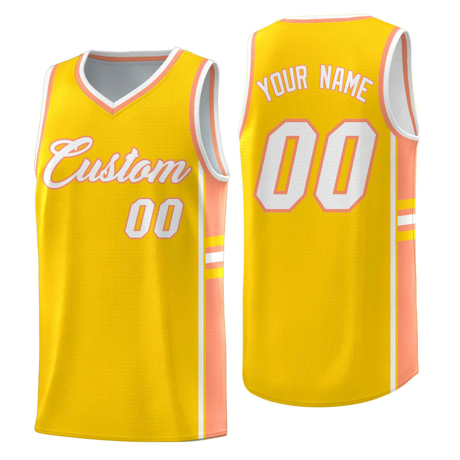 Custom Gold Light Orange Classic Color Block Quick-Drying Varsity Uniform Basketball Jersey | BuyFootballJersey