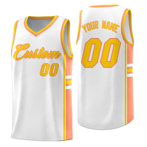 Custom White Light Orange Classic Color Block Lightweight Personalized Uniform Basketball Jersey | BuyFootballJersey