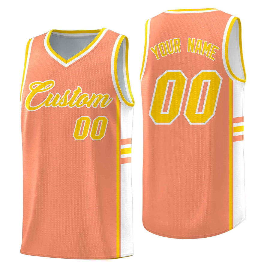 Custom Light Orange White Classic Color Block Wrinkle-Resistant Varsity Uniform Basketball Jersey | BuyFootballJersey
