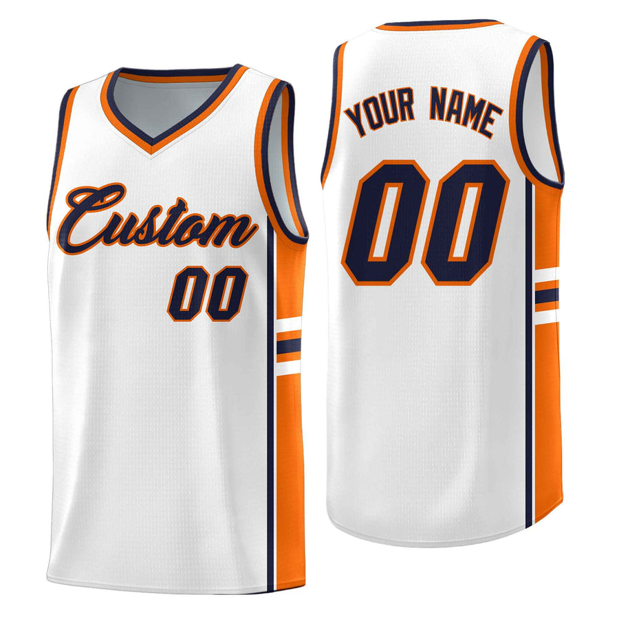 Custom White Orange Classic Color Block Breathable Varsity Uniform Basketball Jersey | BuyFootballJersey