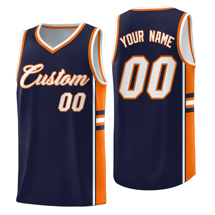 Custom Navy Orange Classic Color Block Quick-Drying Personalized Uniform Basketball Jersey | BuyFootballJersey