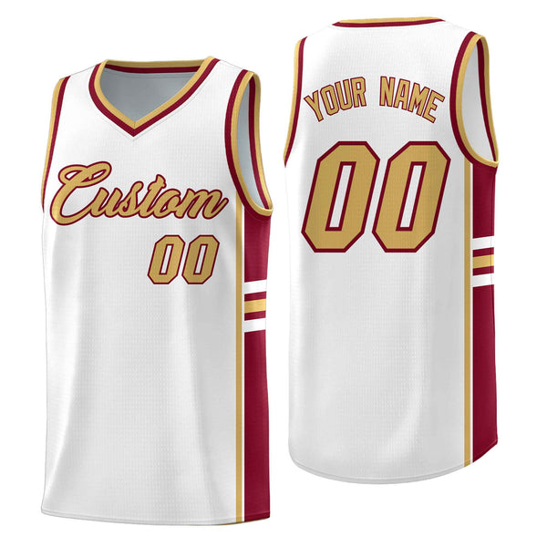 Custom White Crimson Classic Color Block Wrinkle-Resistant Personalized Uniform Basketball Jersey | BuyFootballJersey