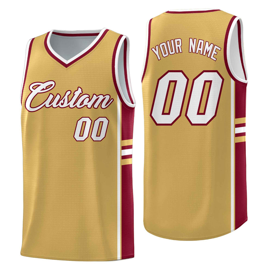 Custom Old Gold Crimson Classic Color Block Drapable Varsity Uniform Basketball Jersey | BuyFootballJersey