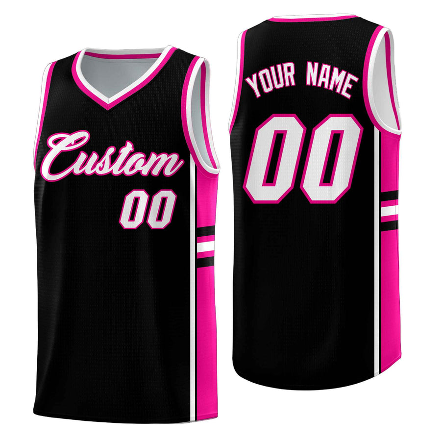 Custom Black Pink Classic Color Block Breathable Varsity Uniform Basketball Jersey | BuyFootballJersey