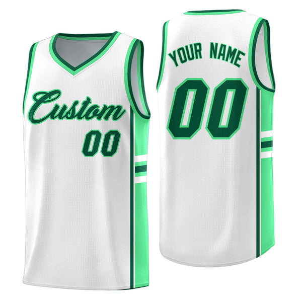 Custom White Green Classic Color Block Lightweight Varsity Uniform Basketball Jersey | BuyFootballJersey